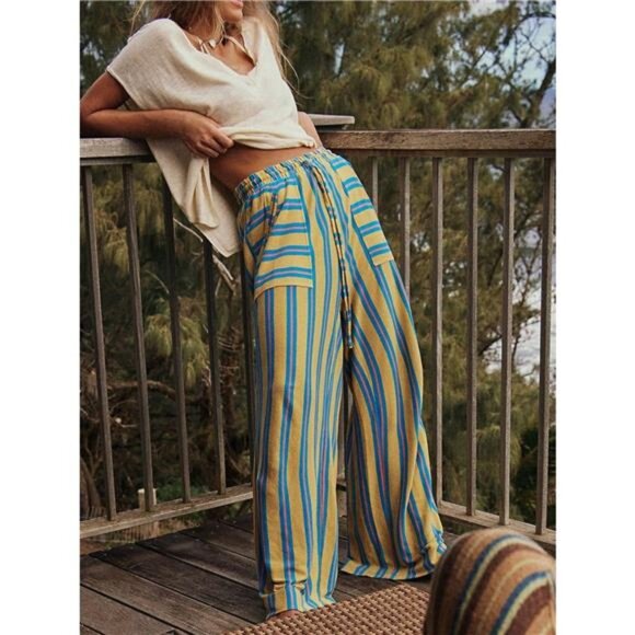 Striped Wide-Leg Drawstring Pants - Picture 11 of 13